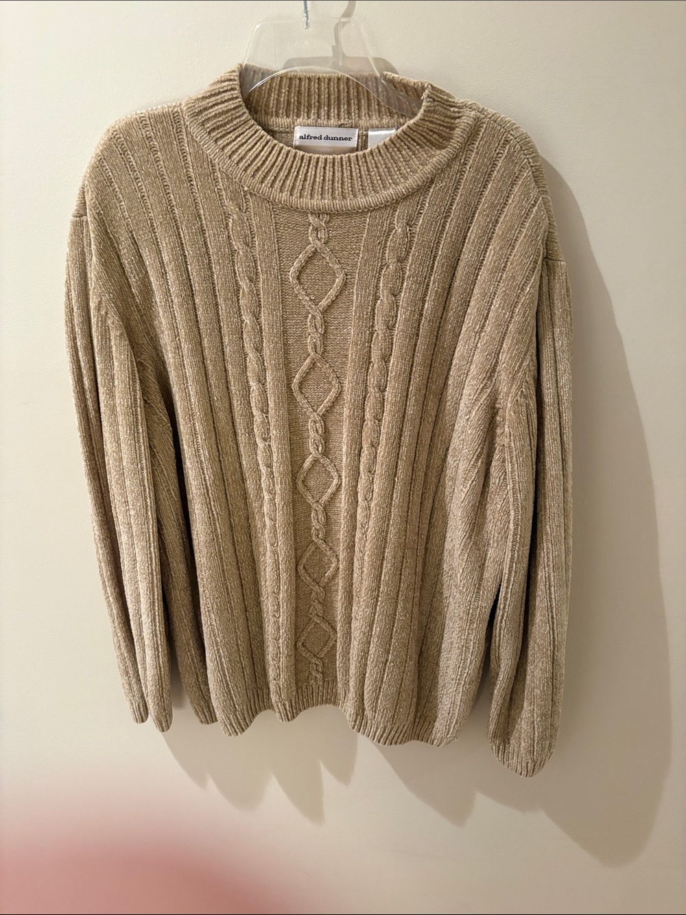 Alfred Dunner Tan Cable-Knit Crewneck Sweater